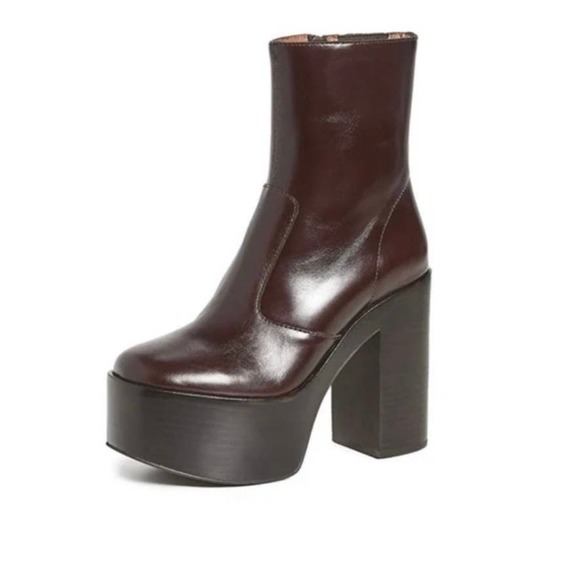 NWOB Jeffrey Campbell Mexique Mid Calf Brown Black Platform Heel Boots Size 9 - Picture 2 of 8